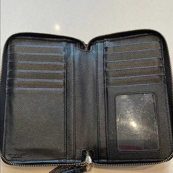 Coach Leather Wristlet Long Wallet, Front Phone Pouch, Zip Around, Black - Picture 8 of 14